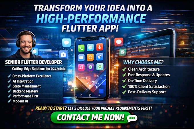 Build custom flutter mobile app for ios, android with firebase, ai ...