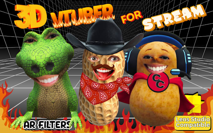 create a 3d vtuber filters burnt peanut style, for snap camera and streaming