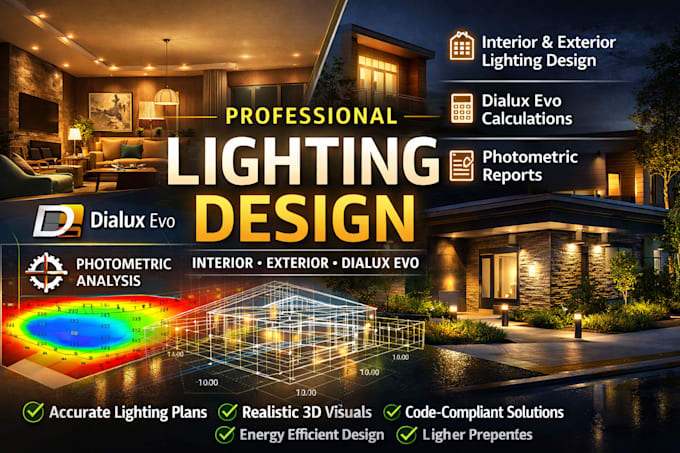 exterior, interior lightning design, evo dialux, photometric analysis