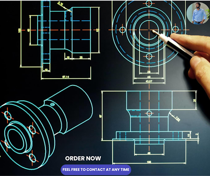 draw autocad 2d mechanical engineering or technical drawings