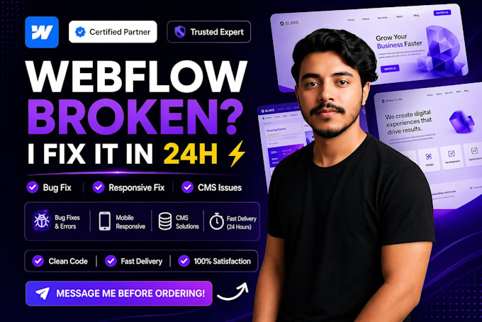 fix webflow bugs, responsiveness and cms issues in 24 hours