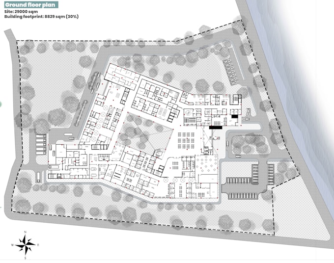 architectural site plan, master plan, and landscape plan rendering