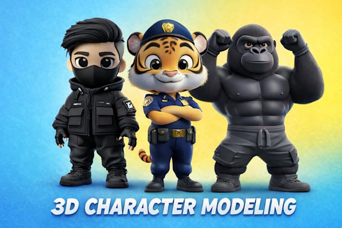 Design 3d cute cartoon character modeling for mascot, animation and ...