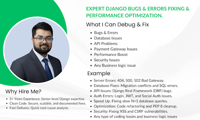 fix django bugs, errors, and optimization professionally