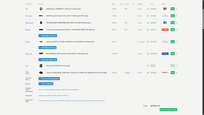 budget PC part list, upgrade advice gig