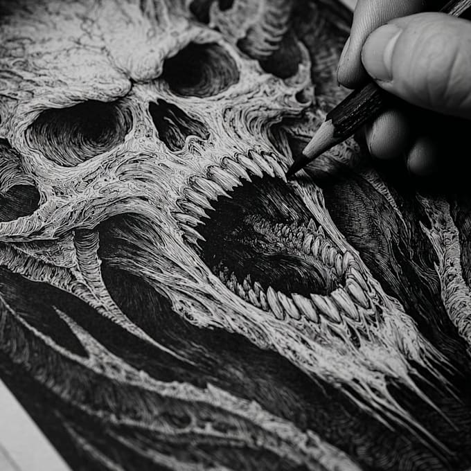 draw dark metal art illustration