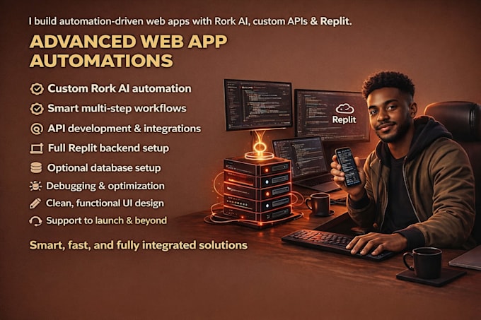 build web app automations using rork ai, custom api and replit