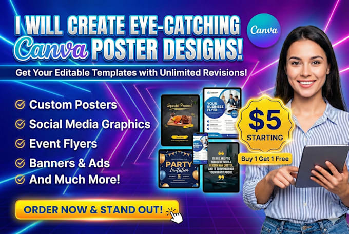 Do canva poster design business flyer brochure design social media post ...
