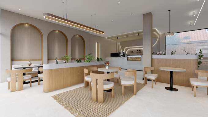 render interior design for restaurant, cafe, lounge, and spa