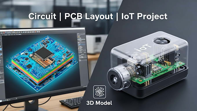Draw circuit, layout pcb or iot project and make 3d model by ...