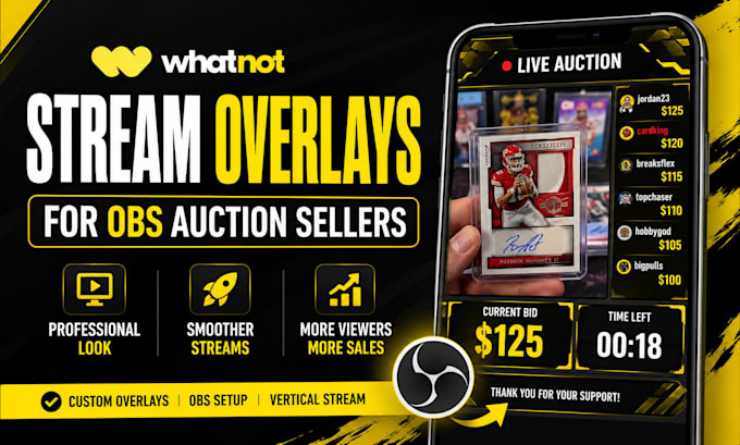 design whatnot stream overlays for obs auction sellers