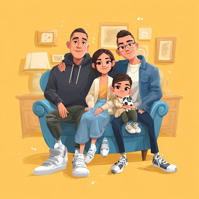 cartoon style family portrait