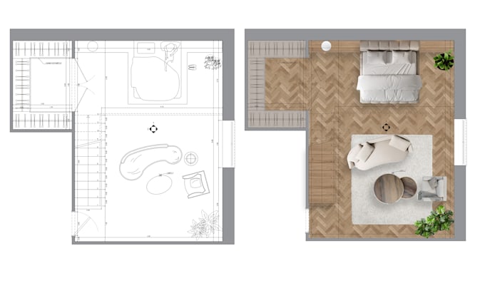 provide a furniture layout plan and interior elevations