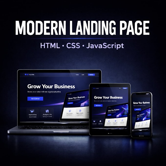 create a responsive landing page with HTML, CSS, javascript