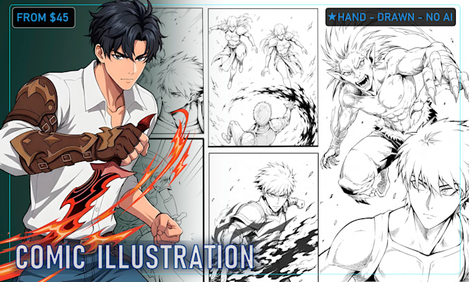 draw comic book and manga illustration in anime style, no ai