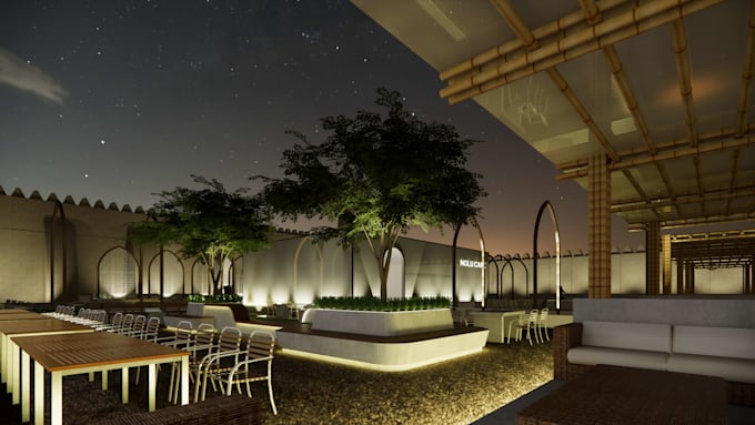 design and 3d render for outdoor cafe in 72 hours