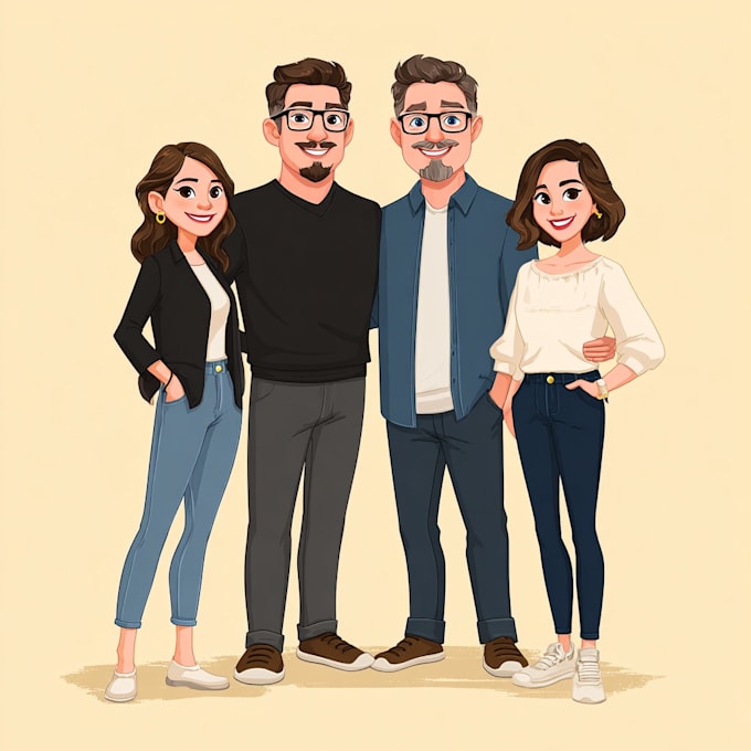 cartoon style family portrait