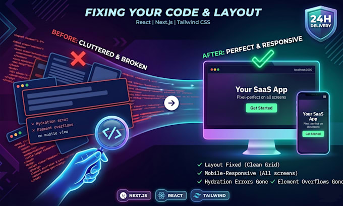 fix react, nextjs and tailwind CSS bugs and responsive design issues