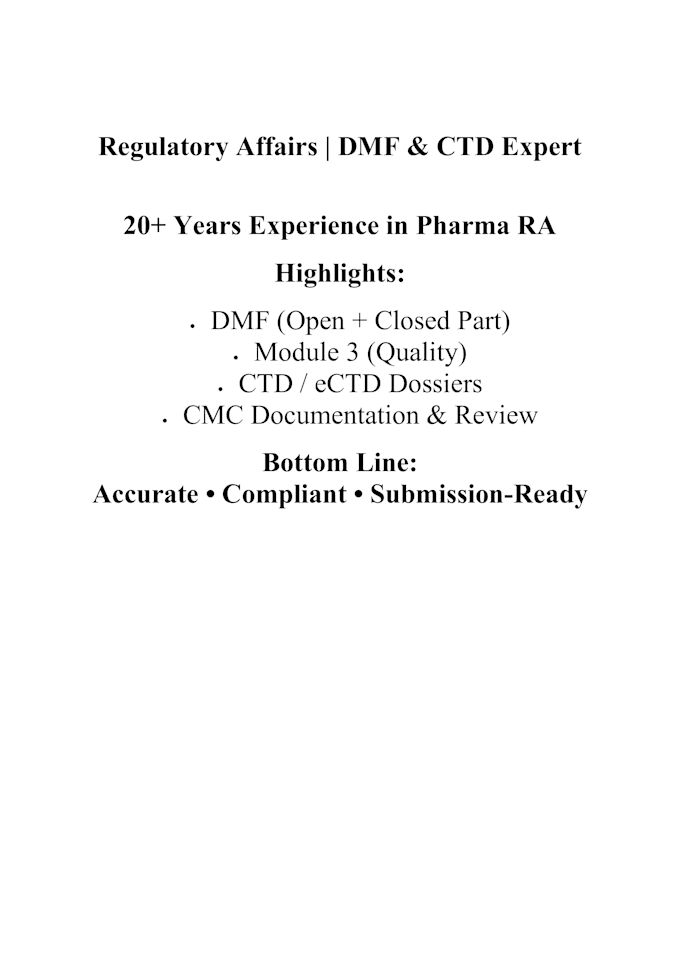 prepare audit ready dmf open and closed parts for regulatory submission