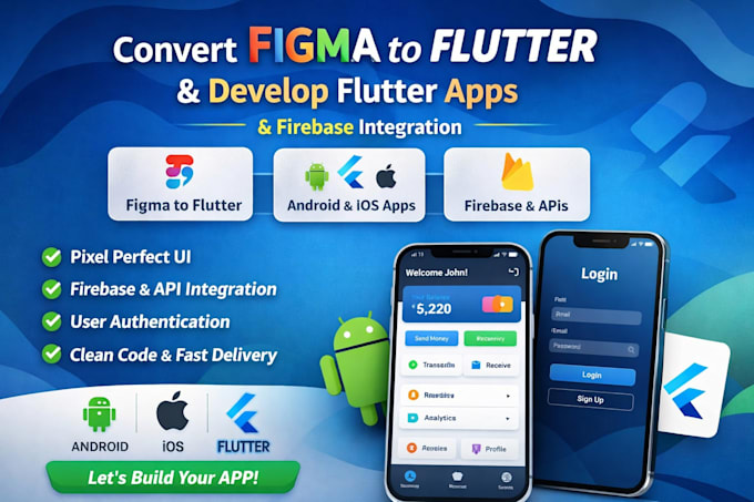 convert figma to flutter, develop flutter app, flutter app development, firebase