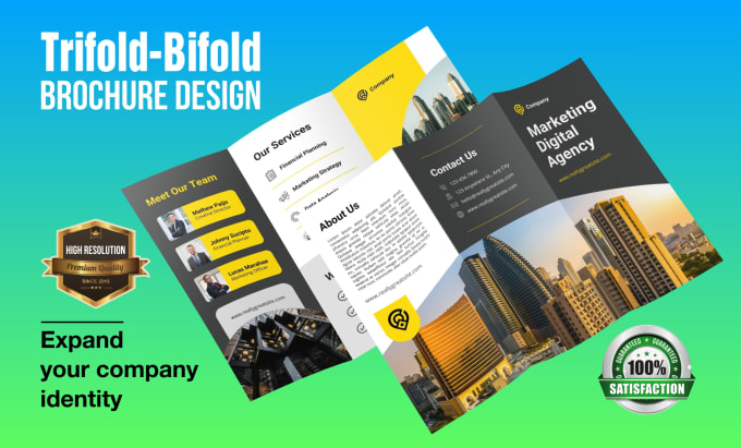 design trifold brochure, company profile, pdf lead magnet, presentation