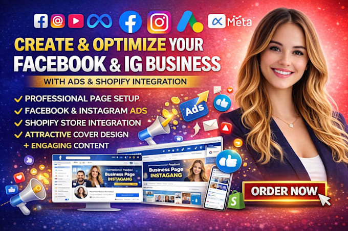 create, optimize your fb, ig business pages with ads and shopify integration
