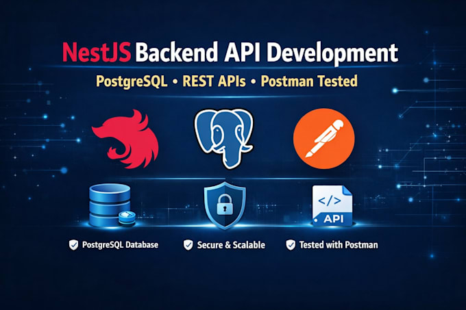 build nestjs backend apis with postgresql and test using postman