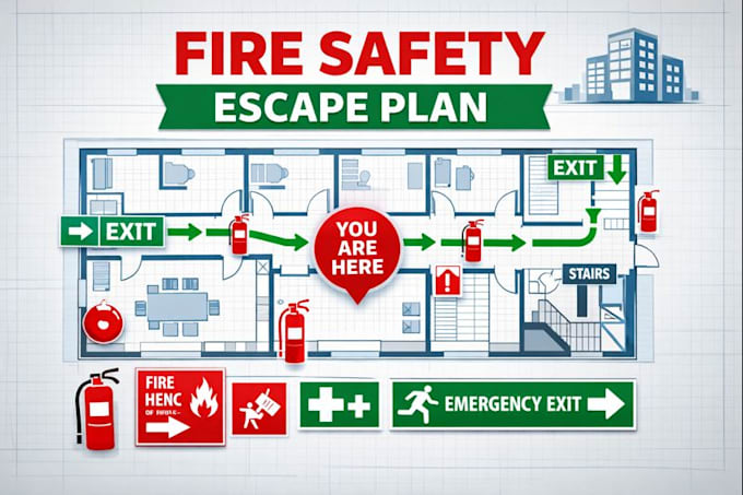 Design fire safety emergency escape plan and exit evacuation map by ...