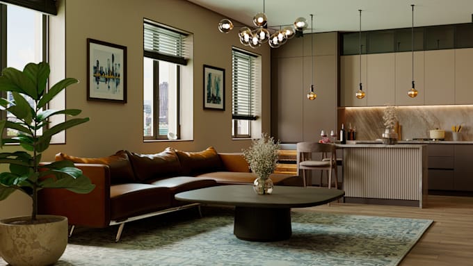 create a photorealistic 3d render of your livingroom
