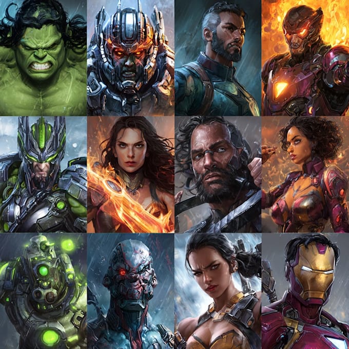 create scifi, fantasy, superhero character design