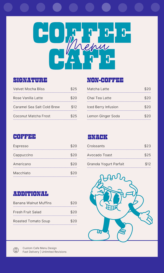 design a professional restaurant and cafe menu
