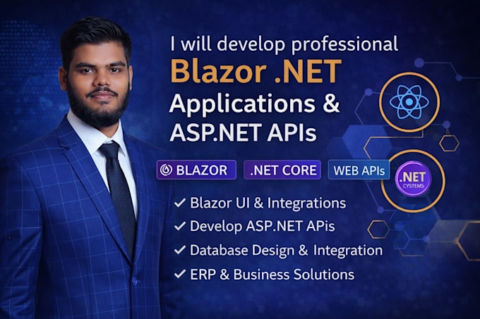 develop blazor web apps, asp dotnet core apis, erp systems