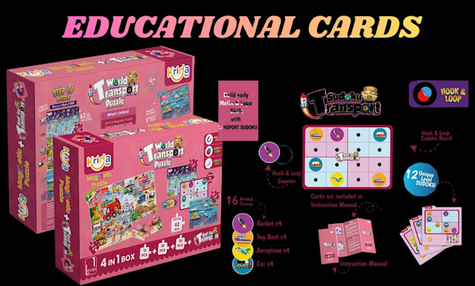 Design educational flashcards, kids memory cards, card game, box mockup ...