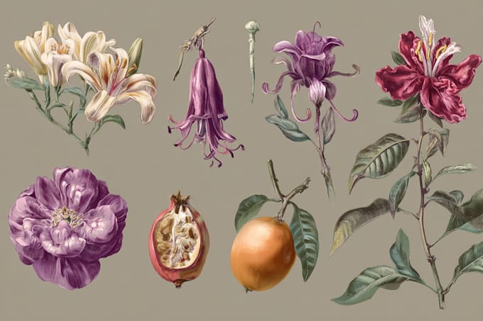 illustrate awesome botanical fruit, plant illustration