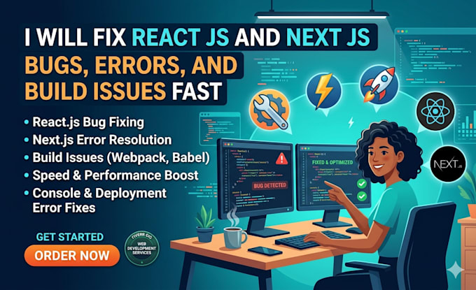 fix react js and next js bugs, errors, and build issues fast