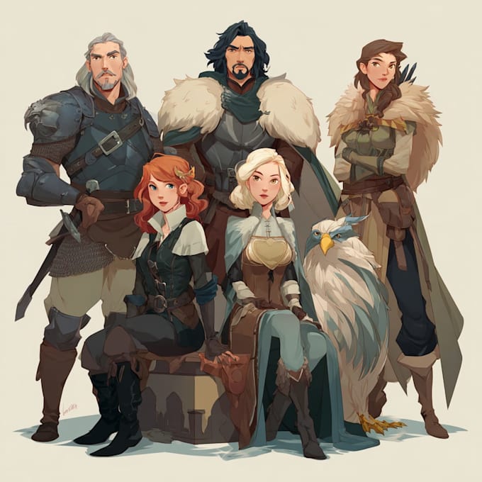 make fantasy or dnd party illustration