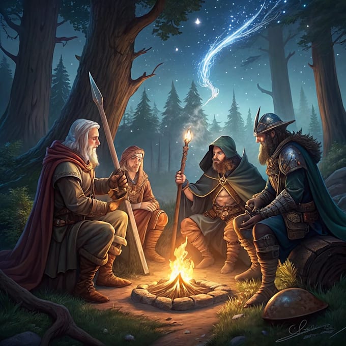 design an your dnd group party illustration