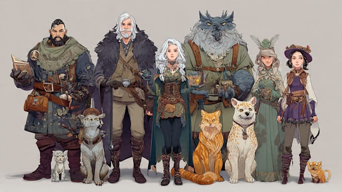 draw your dnd rpg character or party illustration art