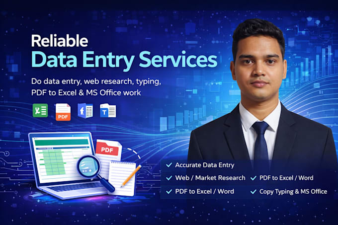 do data entry, web research, typing, PDF to excel and ms office work