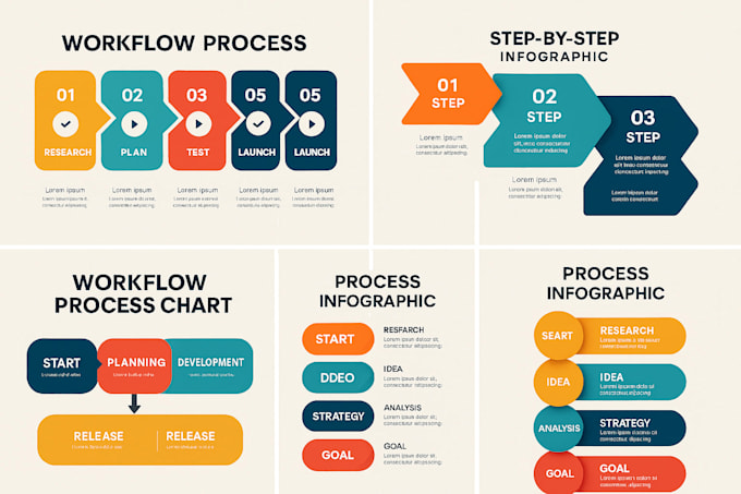 design workflow process charts and step by step infographics