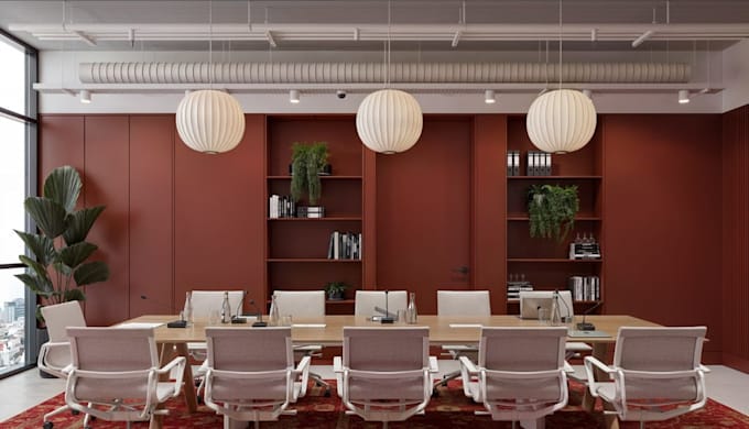 redesign office interior, workspace layout, reception mockup,meeting room render