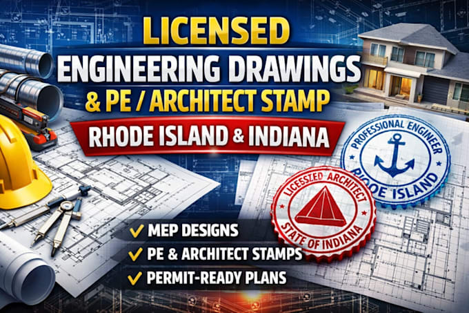 Licensed engineering drawing, architect stamp, mep rhode island indiana ...