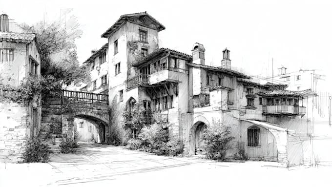 draw architectural sketches interior and exterior