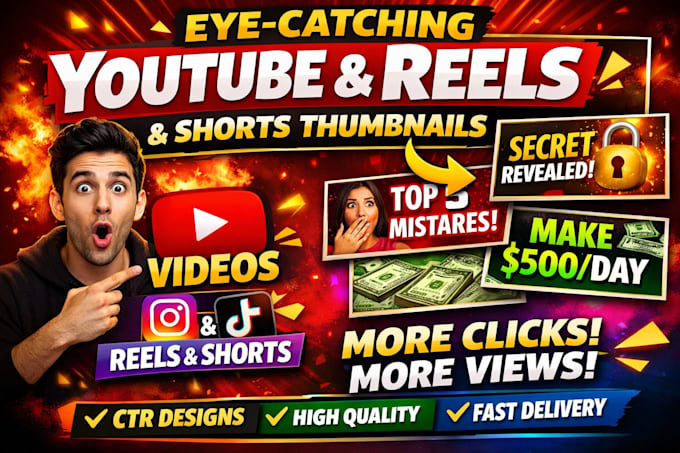 high CTR youtube thumbnail, reels and shorts thumbnail