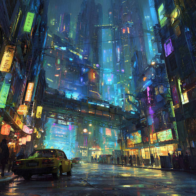 create cyberpunk city style art for any project