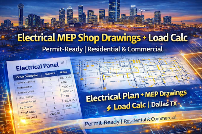 create electrical mep shop drawings load calc for dallas texas
