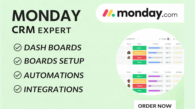 setup monday crm, monday dot com and monday project management workflow expert