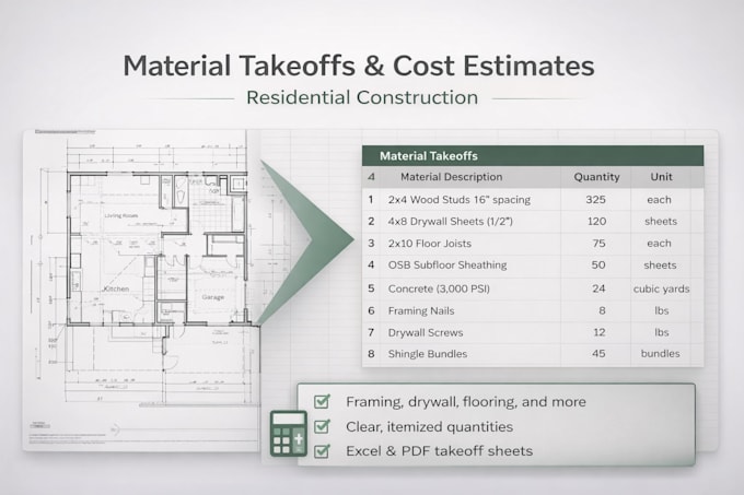 Provide residential construction material takeoffs and cost estimates ...