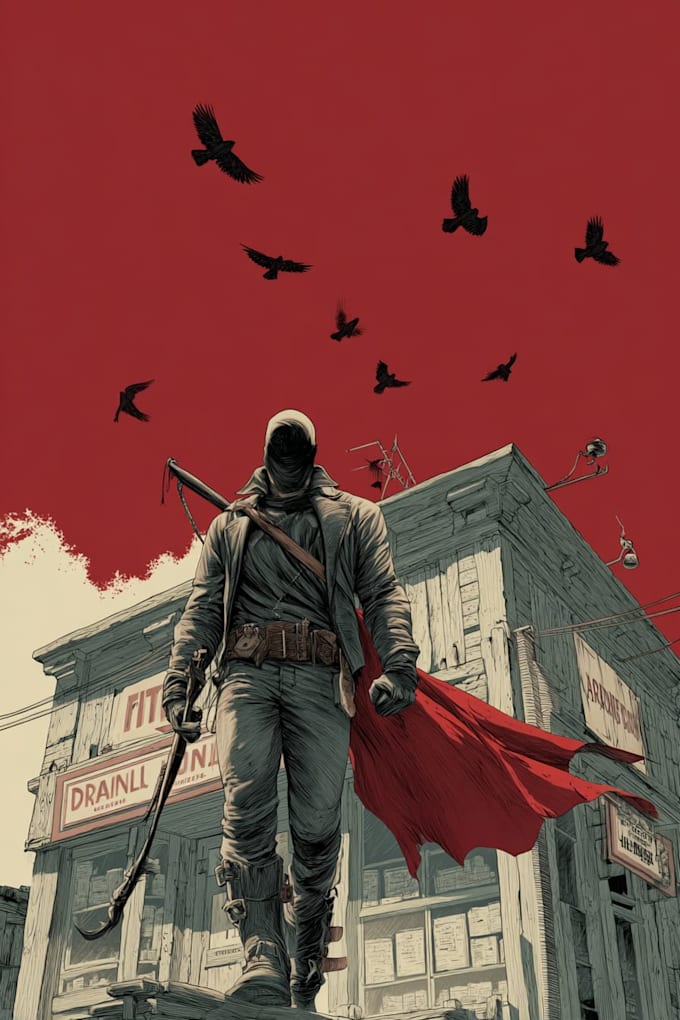 create sequential comic book illustration, book art, covers