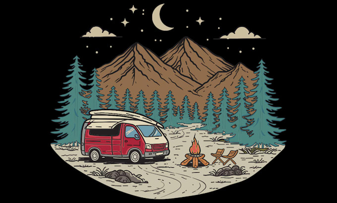 create custom camping illustration for t shirt design